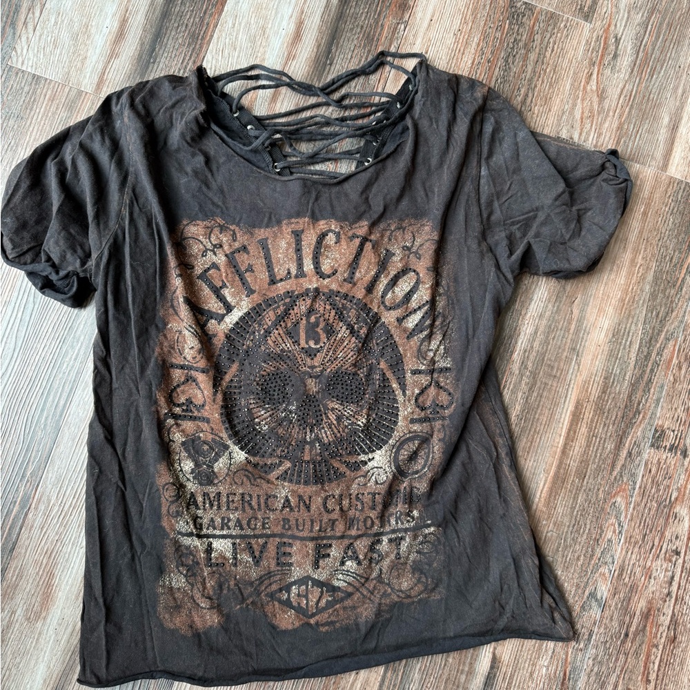 Affliction Black and Brown Graphic Top